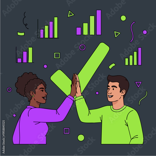 Two people high five each other.