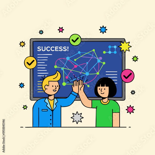 Two people high five success.