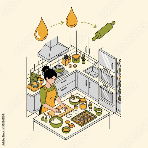 Woman baking in kitchen.