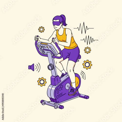 Woman Riding Exercise Bike.