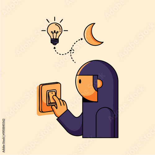 Woman Turning On Light Switch.