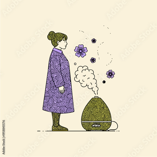 Woman Using Humidifier Device.