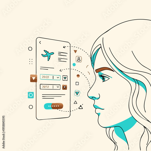 Woman using travel app on smartphone.