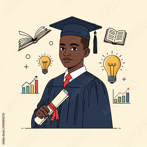 Young Man Holding Diploma Graduation.