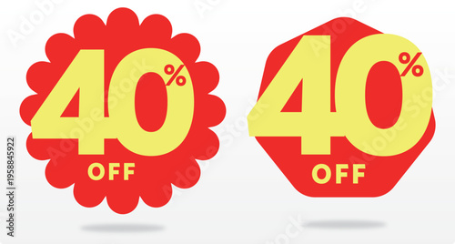 40% sticker, tag, banner, set, icon, vector, label. percent, commerce, business, discount, price. Marketing, special, offer, value, ads, sale, store, retail, off