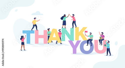 People forming thank you message.