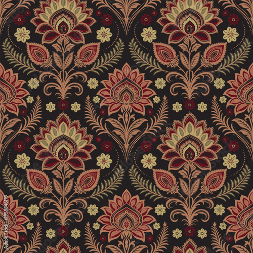 luxury old fashioned Damask seamless pattern element ornament, royal victorian seamless texture for wallpapers, textile, wrapping. Vintage exquisite floral baroque template.