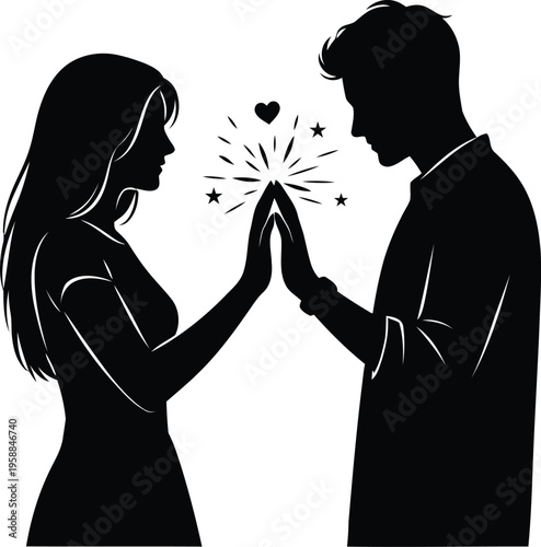 Friendship day silhouette icon of loving couple sharing a sparkler moment
