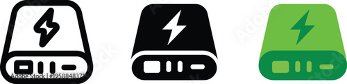 Power Bank Icons With Lightning Bolt Symbol portable charger