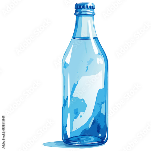 水彩画風の青い瓶の単体イラスト素材