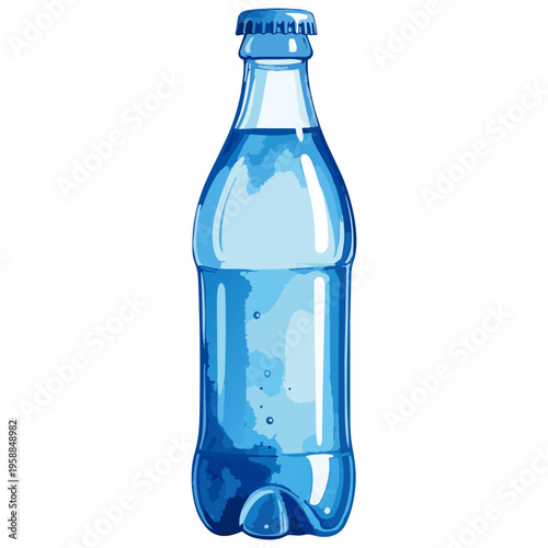 水彩画風の青い瓶の単体イラスト素材