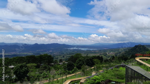 Serene Mountain Range View Under Vast Cloudy Blue Sky