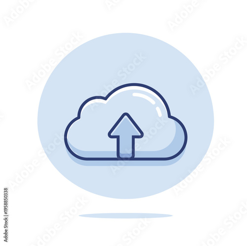 Cloud storage icon features a stylized cloud shape with a bold upward arrow indicating data upload functionality.