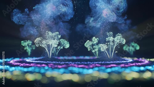 Vibrant Digital Tree Visualization with Colorful Particle Effects