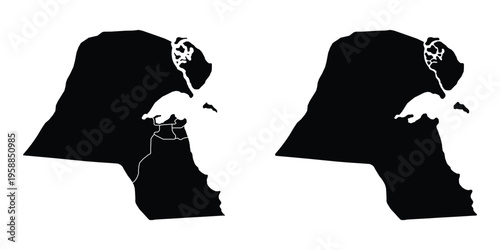Kuwait double silhouette map in black style. Clean and minimal design.