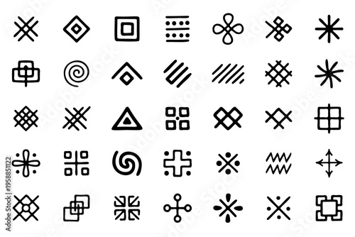 Collection Of Ancient Tribal Ethnic Symbols And Abstract Hand Drawn Shapes