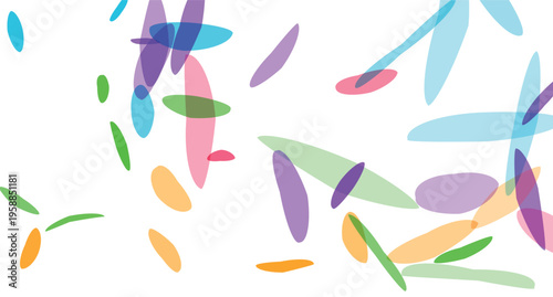 Colorful transparent oval shapes scattered randomly across a white background creating an abstract and playful design pattern