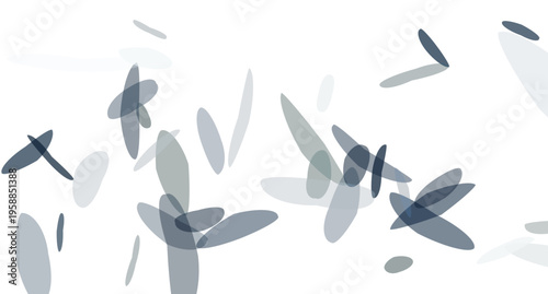Abstract pattern of overlapping translucent oval shapes in various shades of blue and gray scattered across a white background