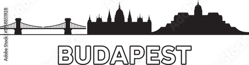 Budapest Cityscape Skyline Silhouette With Bridges And Buildings