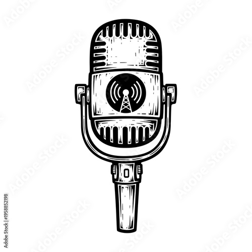 Vetor Pinocut A vintage microphone illustration for podcasting and broadcasting.