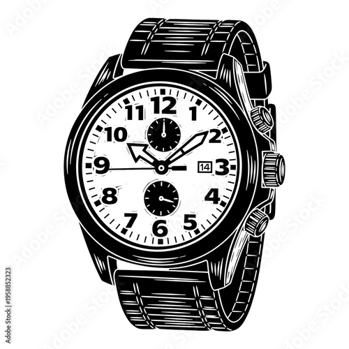 Vetor Pinocut Elegant monochrome illustration of a wristwatch, showcasing time and sophistication.
