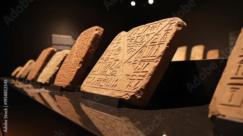 Ancient stone tablets with hieroglyphs
