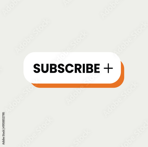 A modern, rounded rectangular button features the word SUBSCRIBE with a plus symbol against a light background for social media engagement.