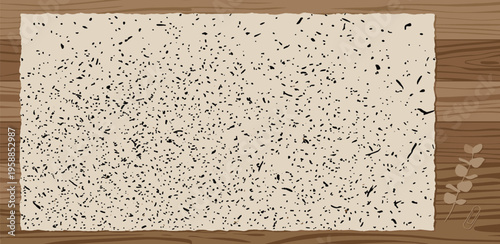 Abstract speckled texture background with wooden surface and subtle floral elements, ideal for design projects
