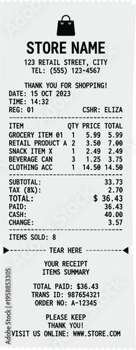Detailed Grocery Store Receipt Showing Itemized Purchases, Taxes, and Total Amount Due