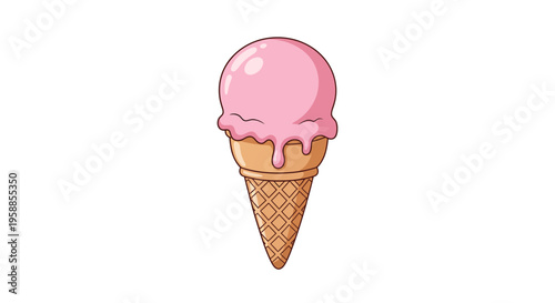 Pink ice cream icon features a melting scoop on a cone illustration.