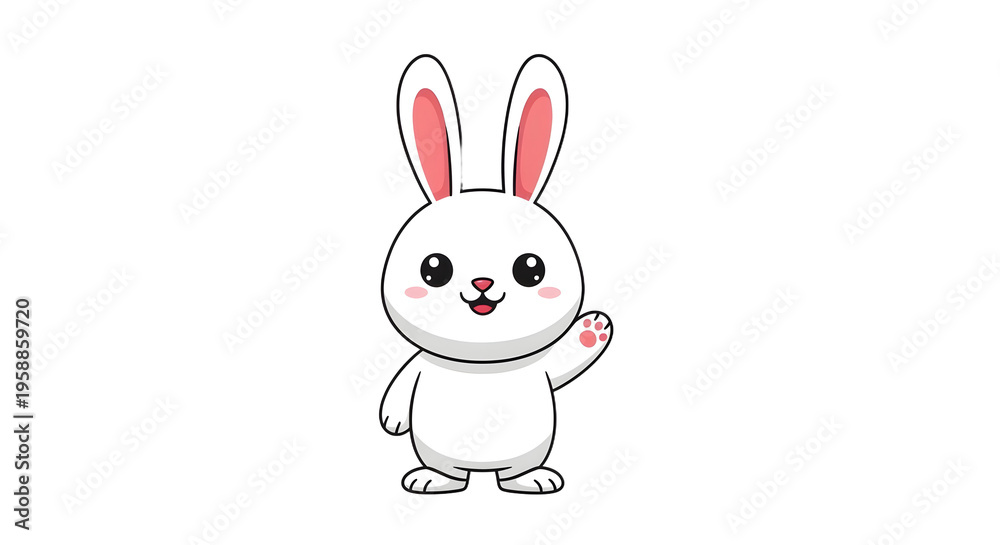 Fototapeta premium Cartoon White Rabbit Standing Friendly Pose.