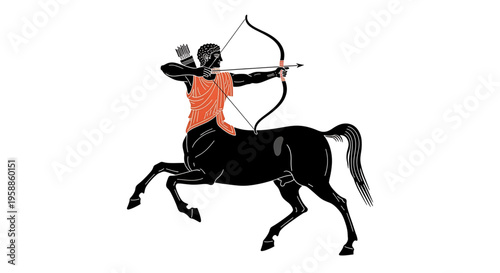 A vector graphic illustration of a centaur archer in a dynamic pose, symbolizing strength and precision.