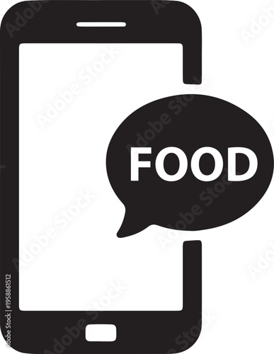 Mobile phone with a speech bubble showing the word Food