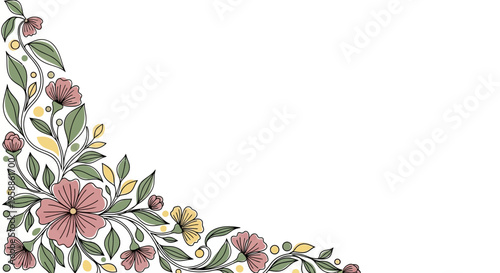 Colorful floral border with pink flowers.