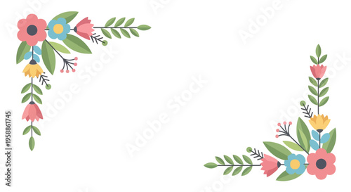 Colorful floral corner border design.