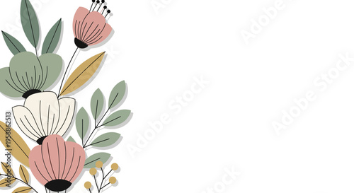 Colorful flowers and green leaves arrangement 1.