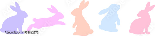 Pastel Easter Bunny Silhouettes Set Cute Rabbits Vector Collection Spring Design