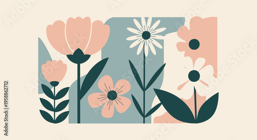 Colorful flowers in bloom illustration.