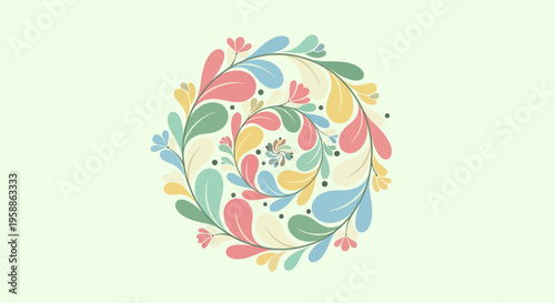 Colorful leaves and flowers wreath design.