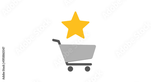3D Shopping Cart with Gold Star Icon - Concept for Top Rated Products and Customer Reviews on White Background