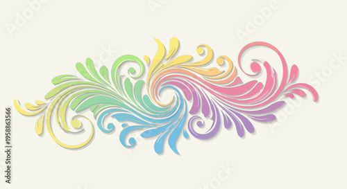 Colorful swirling floral decorative element design.