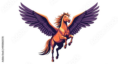 A vibrant illustration of a mythical winged horse in mid-flight, symbolizing freedom and power.