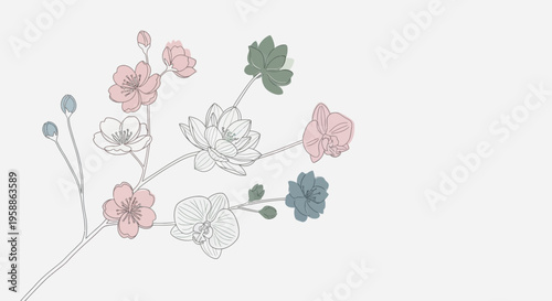 Delicate flowers on a branch.