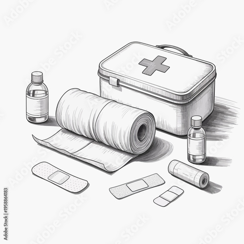 First aid kit and medical supplies.