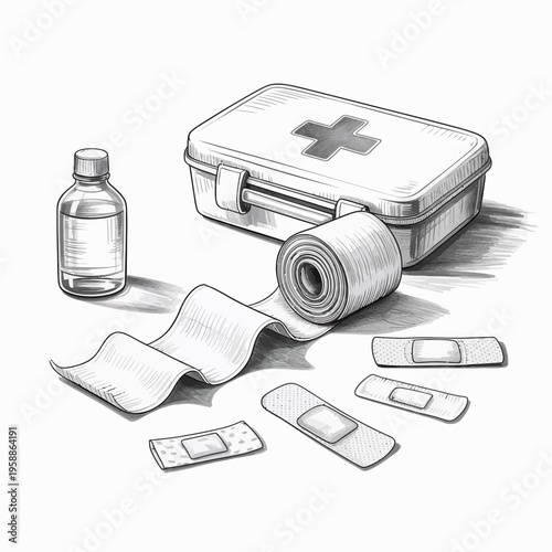 First aid kit and medical supplies.