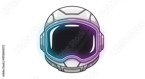 A futuristic astronaut helmet with a sleek design and vibrant color scheme is depicted in this vector graphic illustration.