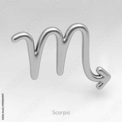 3d silver zodiac sign Scorpio. Realistic vector silver icon on light background with shadow. Luxury star sign for astrology Scorpio horoscope prediction.