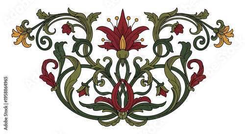 Intricate floral embroidery design pattern.