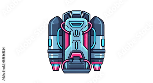 A futuristic robotic jetpack icon with neon accents and a sleek design