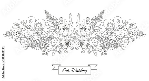 Intricate wedding floral decorative border design.